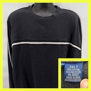 Profile Men's 3XLT Sweatshirt Big & Tall Black‎ Crewneck Striped Cotton Blend